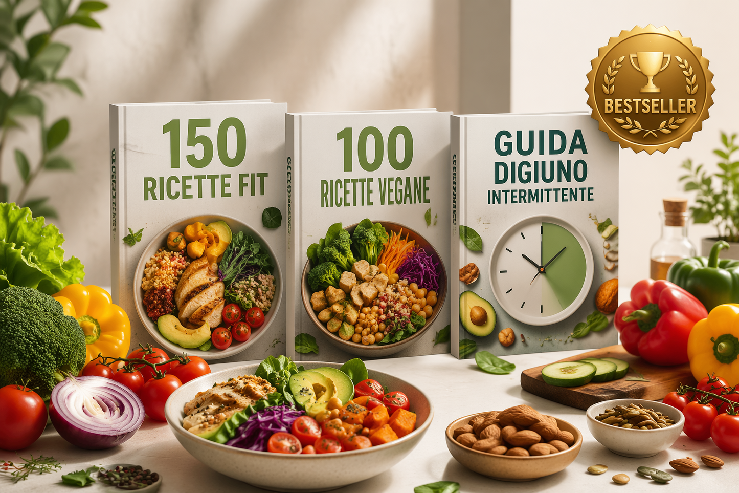 Pacchetto Completo: 150 Ricette Fit + 100 Vegane + Digiuno Intermittente 🏆 BESTSELLER